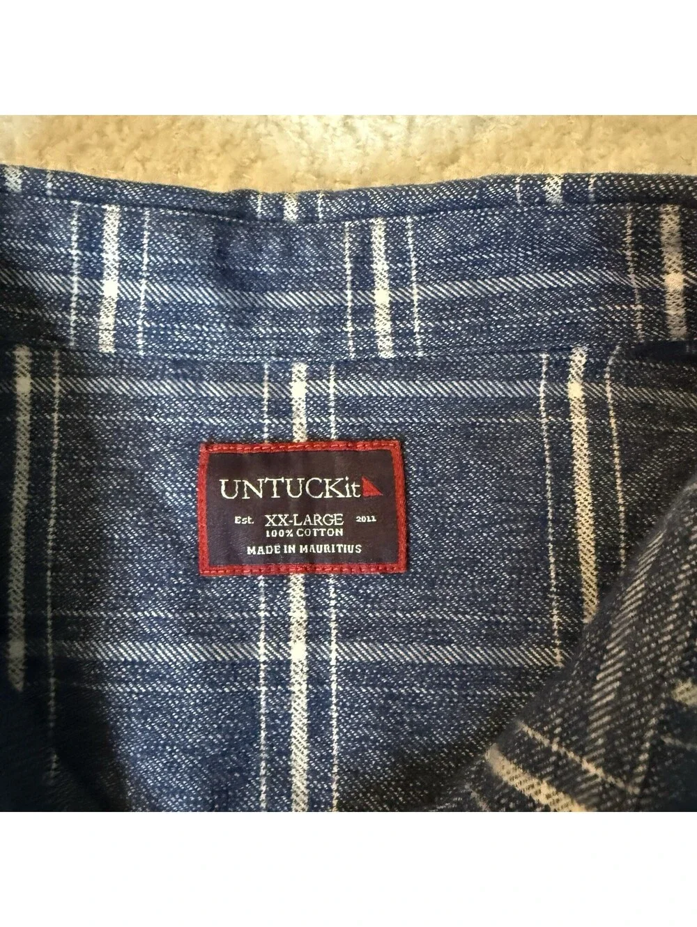 UNTUCKit Brigue Men’s XXL Blue Plaid 100% Cotton Button Front Shirt